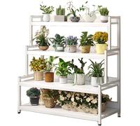 ASerZenith Plant Stand Indoor Outdoor - Wood Shelf Holder Rack with Metal Frame for Multiple Plants - Industrial Ladder Flower Shelves for Garden,Living Room,Black,83cm/32(White-103cm/40.6)