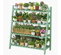 ASerZenith Plant Stand Outdoor Indoor 4 Tier Bamboo Plant Shelf Tall Plant Stand Flower Holders Rack Plant Stairs for Multiple Plants for Patio Garden Balcony Hallway,Green-39.4" L