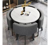 ASerZenith Round Conference Table Set With 4 Cotton Linen Chairs 80Cm Negotiation Table For Office Reception & Small Meeting Rooms Stylish Dark Gray Club Furniture,Dark Gray A