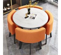 ASerZenith Round Conference Table Set With 4 Cotton Linen Chairs 80Cm Negotiation Table For Office Reception & Small Meeting Rooms Stylish Dark Gray Club Furniture,Orange