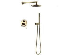 ASerZenith Shower System Bathroom Bath Matt Black Rose Rain Fall Faucet Brass Diverter Mixer Tap Set Hand Held 8 16 Shower Head Wall Arm Valve System Kit 8 Inch Polish Gold