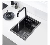 ASerZenith Single Bowl Small Size Bar Sink Stainless Steel With Folding Tap And Drain Kit - Topmount/Undermount Moun, Hidden Kitchen Sinks, Black Balcony Sink, 45 * 30Cm