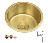 ASerZenith Sink 32/36/40Cm Small Save Beatiful Golden Stainless Steel Round Kitchen Rv Bar Dishwashing Basin Restaurant Bathroom Single Bowl Sink(Gold-40 * 40 * 19Cm)