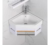 ASerZenith Small Bathroom Corner Ceramic Basin Wall Mounted Sink Floating Modern Vessel Mini Vanity For Bathrooms(White-42X27Cm/16X10In)