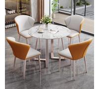 ASerZenith Small Office Reception Room Club Table Farmhouse Kitchen Dining Coffee 5 Piece Round Conference Negotiation Simple And Chair Set,Orange+Lavender-80Cm