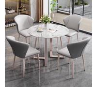 ASerZenith Small Office Reception Room Club Table Farmhouse Kitchen Dining Coffee 5 Piece Round Conference Negotiation Simple And Chair Set,Dark Gray+Lavender-80Cm