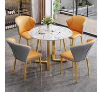 ASerZenith Small Office Reception Room Club Table Farmhouse Kitchen Dining Coffee 5 Piece Round Conference Negotiation Simple And Chair Set,Medium Gray-Orange+Gold-80
