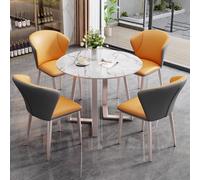 ASerZenith Small Office Reception Room Club Table Farmhouse Kitchen Dining Coffee 5 Piece Round Conference Negotiation Simple And Chair Set,Dark Gray-Orange+Lavender-80