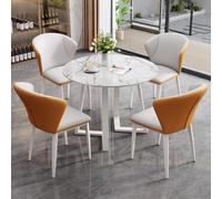 ASerZenith Small Office Reception Room Club Table Farmhouse Kitchen Dining Coffee 5 Piece Round Conference Negotiation Simple And Chair Set,Orange+White-80Cm