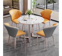 ASerZenith Small Office Reception Room Club Table Farmhouse Kitchen Dining Coffee 5 Piece Round Conference Negotiation Simple And Chair Set,Light Gray-Orange+Lavender-80