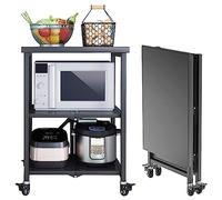 ASerZenith Stainless Steel Kitchen Cart With Lockable Wheels Foldable Commercial Trolley Perfect For Hotels And Restaurants Heavy-Duty Space-Saving Design,Black-55 * 30 * 80Cm