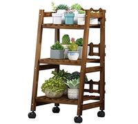 ASerZenith Staircase Balcony Multi-Layer Flower Stand, Wooden with Wheels Succulents Shelf, Suitable for Garden Living Room Terrace(50x32x93cm)