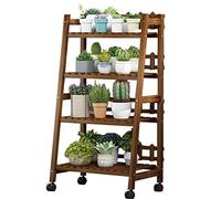 ASerZenith Staircase Balcony Multi-Layer Flower Stand, Wooden with Wheels Succulents Shelf, Suitable for Garden Living Room Terrace(70x32x116cm)