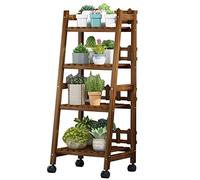 ASerZenith Staircase Balcony Multi-Layer Flower Stand, Wooden with Wheels Succulents Shelf, Suitable for Garden Living Room Terrace(50x32x116cm)