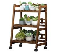 ASerZenith Staircase Balcony Multi-Layer Flower Stand, Wooden with Wheels Succulents Shelf, Suitable for Garden Living Room Terrace(70x32x93cm)