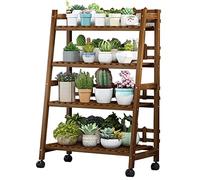 ASerZenith Staircase Balcony Multi-Layer Flower Stand, Wooden with Wheels Succulents Shelf, Suitable for Garden Living Room Terrace(90x32x116cm)