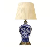 ASerZenith Table Lamp Bedside Lamp Ceramic Desk Lamp Bedside Table Lamp Pleated Shade Desk Light With Metal Base Living Room Bedroom Study Nightstand Lamp,Push Button Switch-24 * 44Cm