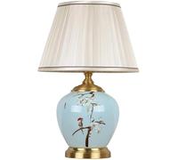 ASerZenith Table Lamp Blue Hand Painted Flowers And Birds Ceramic Table Lamp Beside Lights Fabric Shade Farmhouse Nightstand Lamps Desk Lamps,2