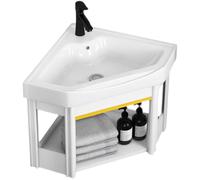 ASerZenith Wall Mounted Corner Vanity Sink Combo, Space-Saving Cabinet With Ceramic Sink And Faucet For Small Bathroom Or Kitchen,White-42X42X40 Cm