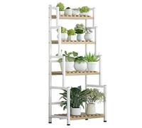 ASerZenith Wooden 4-Tier Plant Stand Indoor Outdoor, Flower Pot Rack for Multiple Planter, Ladder Planter Holder Display Shelf Shelving Unit for Patio Garden Living Room,B(White-60cm/23.6)