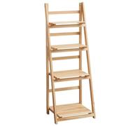 ASerZenith Wooden Ladder Plant Stand 4 Tier Foldable Flower Pot Display Shelf Rack Folding Decorative Storage Free Standing Plant Stands Holder Rack Indoors/Outdoors No Assembly Required,Natural