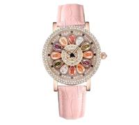 ASerZenith Wristwatch Women's Rotating Dial Quartz Watch, 30Mm Crystal-Studded Round Wristwatch, Leather Strap, 360° Spin Lucky Watch, Waterproof Bracelet Watch,Rose