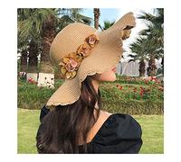 ASESHYPD Sun Hats Fashion Straw Hat Big Flower Band Wide Brim Hat Women Floppy Summer Sun Hat Ladies Beach Cap Female Packable Beach Hat (Color : Khaki, Size : M 56-58cm)