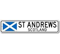 Asetory St Andrews, Scotland - Scotland Flag Street Sign - Metal Novelty Sign for Home Decoration, Sign Wall Decor, Man Cave Street Sign, Scotland City Sign - 4x16 inches