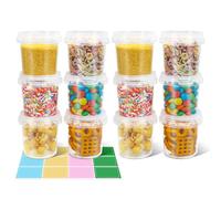 ASEVAT 5 oz 12 Pack Small Clear Plastic Bucket with Lid, Mini Snack Buckets, Reusable Ice Cream Tub, Food Storage Container, Food Grade Freezer and Microwave Safe for Sauce, Soup