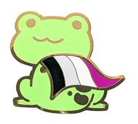 Asexual Pride Frog Pin in Ace LGBT+ Flag Colors | Chibi Superhero Gay Frog Pin, Metal