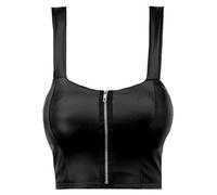 asfashion online Ladies Plain Zip Front Padded Bralet Top Womens Crop Vest Boobtube Black Wet Look UK 12-14
