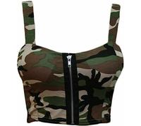 asfashion online Ladies Plain Zip Front Padded Bralet Top Womens Crop Vest Boobtube Camouflage Print UK 12-14