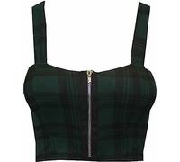 asfashion online Ladies Plain Zip Front Padded Bralet Top Womens Crop Vest Boobtube Dark Green Tartan Print UK 12-14