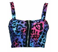 asfashion online Ladies Plain Zip Front Padded Bralet Top Womens Crop Vest Boobtube Multi Leopard Print UK 8-10