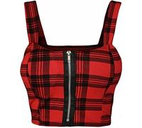asfashion online Ladies Plain Zip Front Padded Bralet Top Womens Crop Vest Boobtube Red Tartan Print UK 8-10