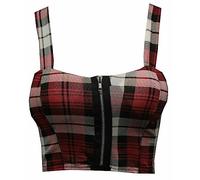 asfashion online Ladies Plain Zip Front Padded Bralet Top Womens Crop Vest Boobtube Red White Tartan Print UK 12-14