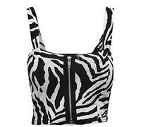 asfashion online Ladies Plain Zip Front Padded Bralet Top Womens Crop Vest Boobtube Zebra Print UK 8-10