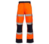 asfashion online Mens 2 Tone Hi Vis Combat Trousers Adults Work Wear Polycotton Pants High Visibility Pocket Trousers (Orange/Navy Short 36Waist)