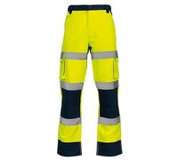 asfashion online Mens 2 Tone Hi Vis Combat Trousers Adults Work Wear Polycotton Pants High Visibility Pocket Trousers (Yellow/Navy Short 36Waist)