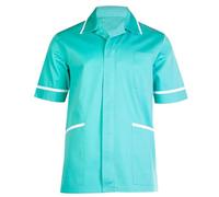asfashion online Mens Short Sleeve Collared Scrub Tunic Top Adults Office Uniform Top V Neck Nursing Top (Aqua 2X-Large)