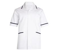 asfashion online Mens Short Sleeve Collared Scrub Tunic Top Adults Office Uniform Top V Neck Nursing Top (White 2X-Large)