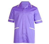 asfashion online Mens Short Sleeve Collared Scrub Tunic Top Adults Office Uniform Top V Neck Nursing Top (Purple 4X-Large)