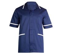 asfashion online Mens Short Sleeve Collared Scrub Tunic Top Adults Office Uniform Top V Neck Nursing Top (Navy Large)