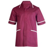 asfashion online Mens Short Sleeve Collared Scrub Tunic Top Adults Office Uniform Top V Neck Nursing Top (Maroon Small)