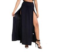 asfashion online Womens Double Slit Long Casual Maxi Skirt Stretch Opening Sides Skirt Black 12/14