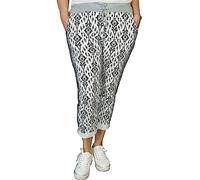 asfashion online Womens Elastic Waist Turn Up Italian Trousers Floral Print Side Pocket Drawstring Summer Pants (Black Abstract UK 12-14)