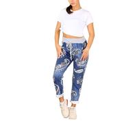 asfashion online Womens Elastic Waist Turn Up Italian Trousers Floral Print Side Pocket Drawstring Summer Pants
