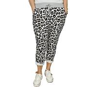 asfashion online Womens Elastic Waist Turn Up Italian Trousers Floral Print Side Pocket Drawstring Summer Pants (White Leopard Print UK 16-18)