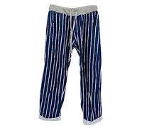 asfashion online Womens Elastic Waist Turn Up Italian Trousers Floral Print Side Pocket Drawstring Summer Pants (Navy White Stripe UK 12-14)