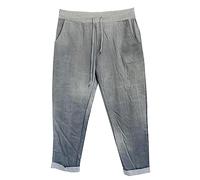 asfashion online Womens Elastic Waist Turn Up Italian Trousers Floral Print Side Pocket Drawstring Summer Pants (Grey Denim UK 16-18)